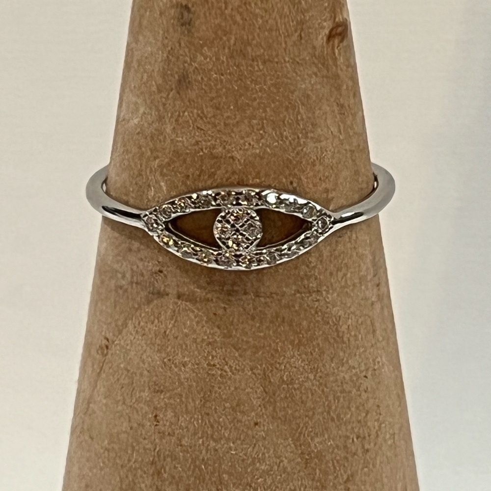 SOLID 925 STERLING SILVER DAINTY EVIL EYE RING CUBIC ZIRCONIA
